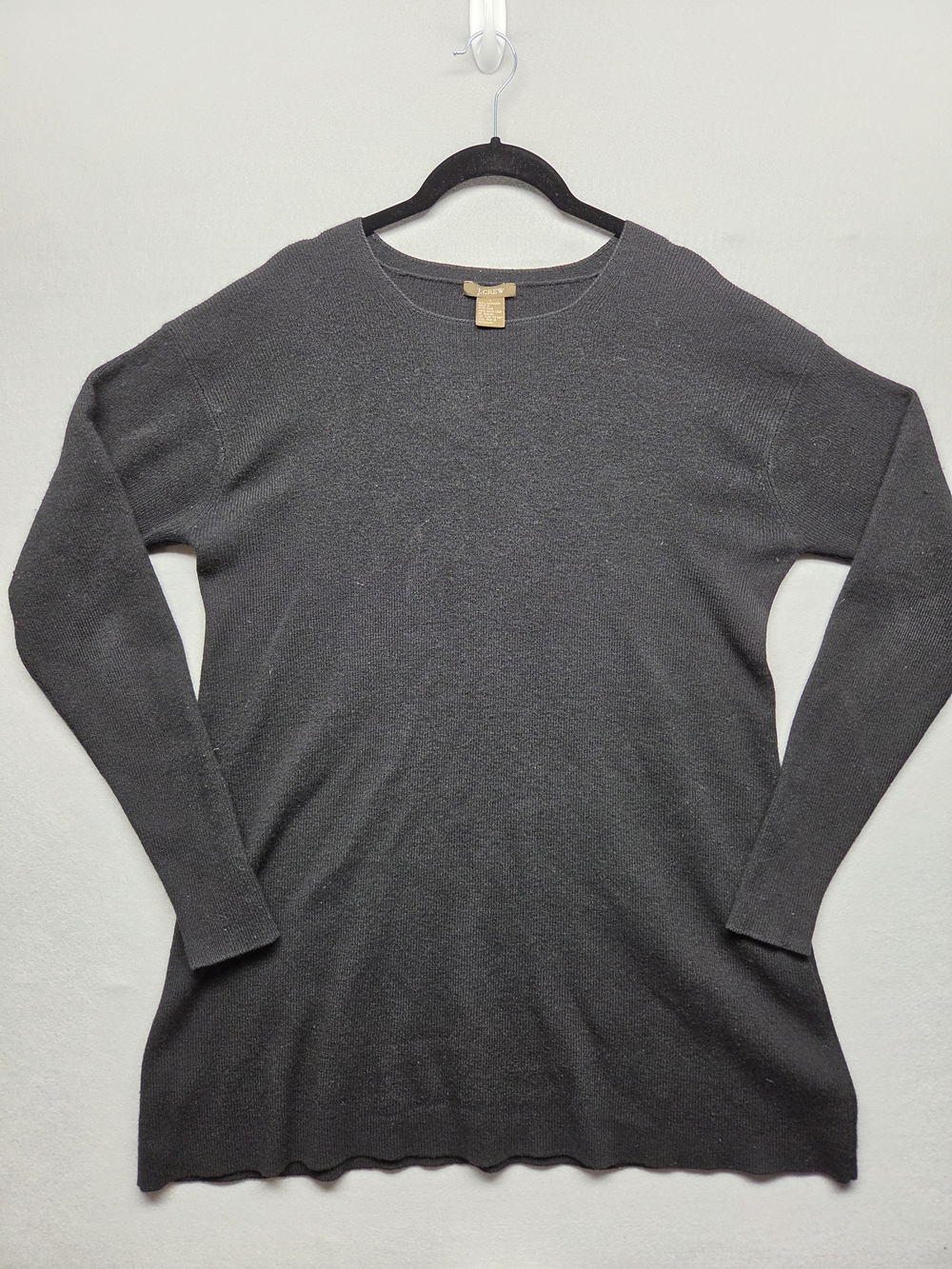 J. Crew Women's Cashmere Long-Sleeve Crewneck Sweater - Black Size Large